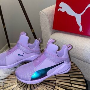 Puma 💜 Lilac Lavender Iridescent Mesh High Top Pull-On Cushy Trainers